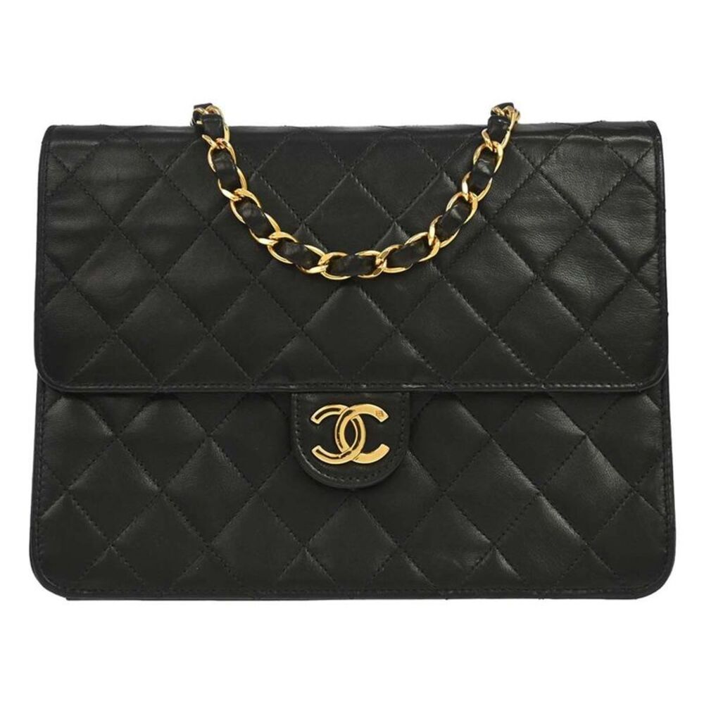 Chanel Vintage Classic Flap Quilted Lambskin Black Leather Shoulder Bag Bag